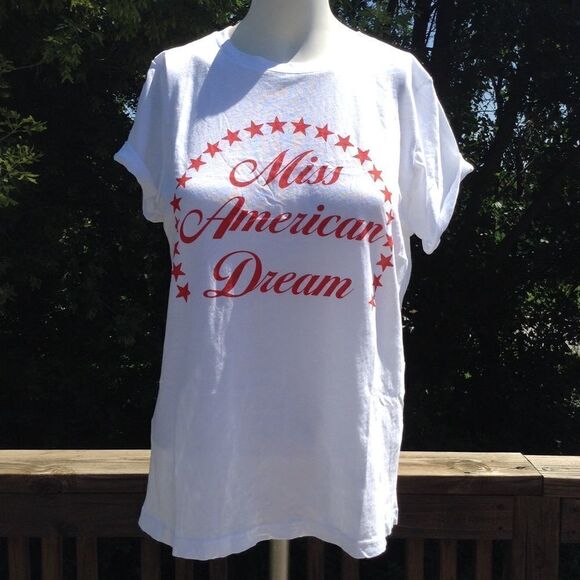 Wildfox Couture Essential White Cotton Tee Miss American Roll Sleeve T-Shirt - Picture 2 of 5